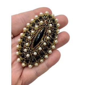 Vintage Signed ART Huge Pearl & Rhinestone Brooch